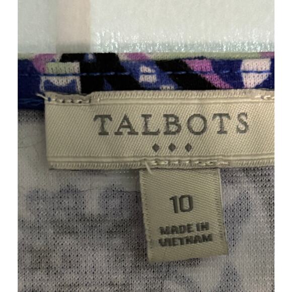 Talbots Sleeveless Fit & Flare Dress Mosaic Blue Purple Print Boho Chic Size 10 - Picture 3 of 7